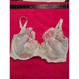 Deyllo 38H White Sheer Lace Underwire Bra Unlined Full Coverage Swirl...